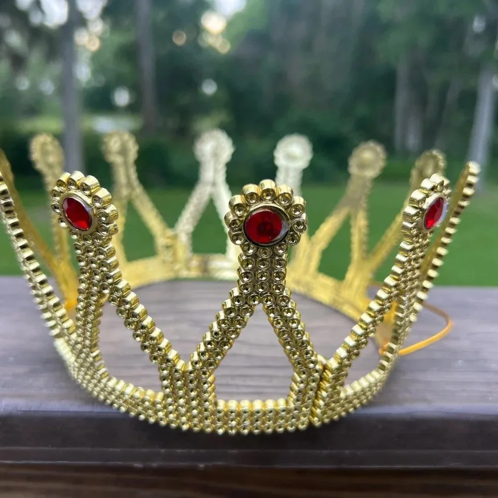 King or Queen Gold or Silver Jeweled Plastic Crown Halloween Costume Accessory